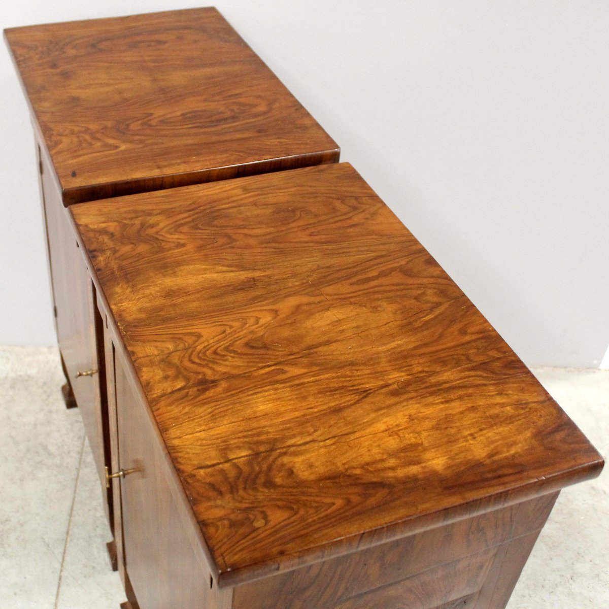 Antique Pair Of Empire Bedsides Nightstands Tables In Walnut And Marquetry - Italy 19th-photo-6