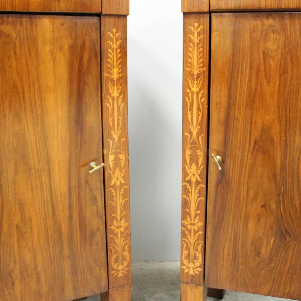 Antique Pair Of Empire Bedsides Nightstands Tables In Walnut And Marquetry - Italy 19th-photo-7