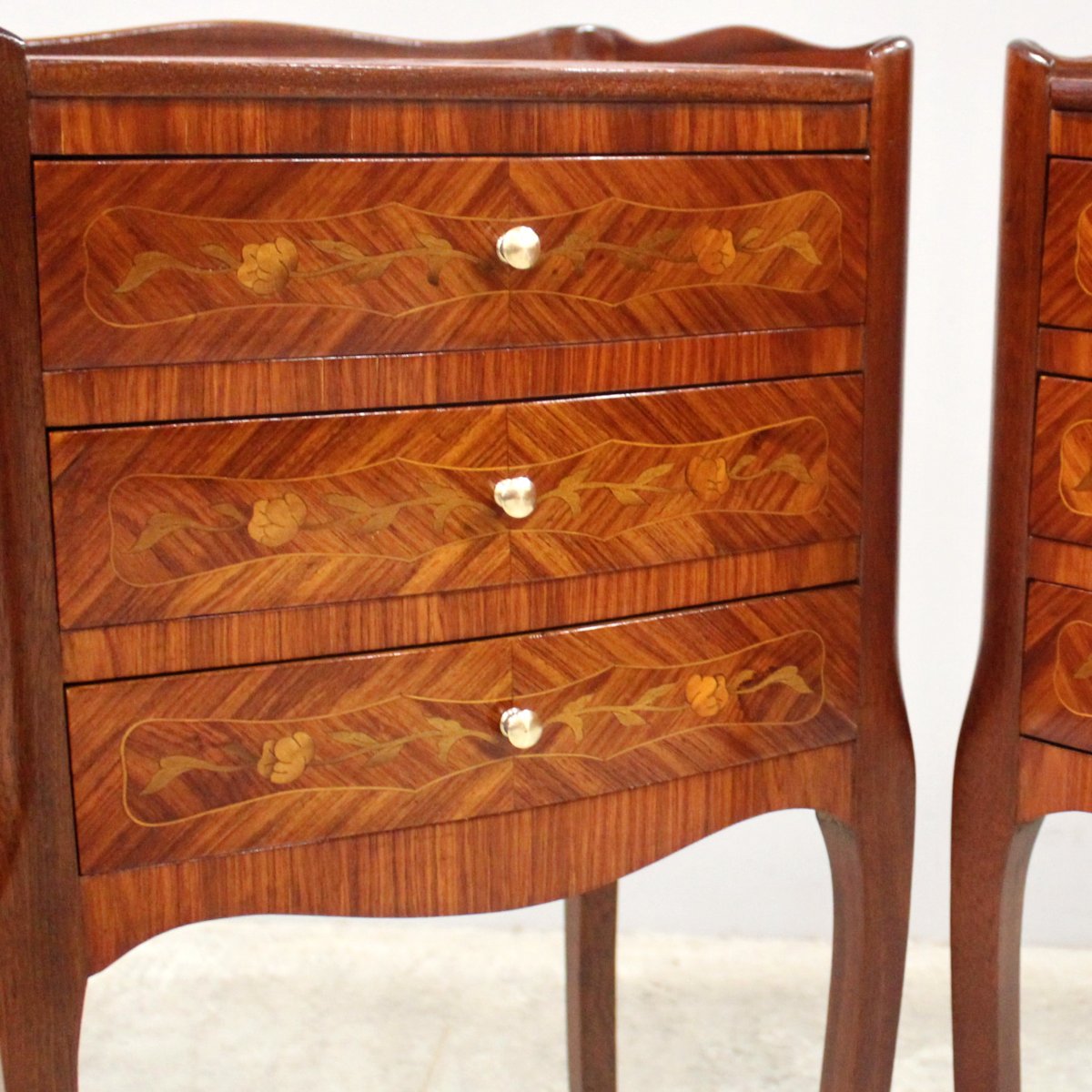 Antique Pair Of Napoleon III Bedsides Nightstands Tables In Marquetry-photo-2