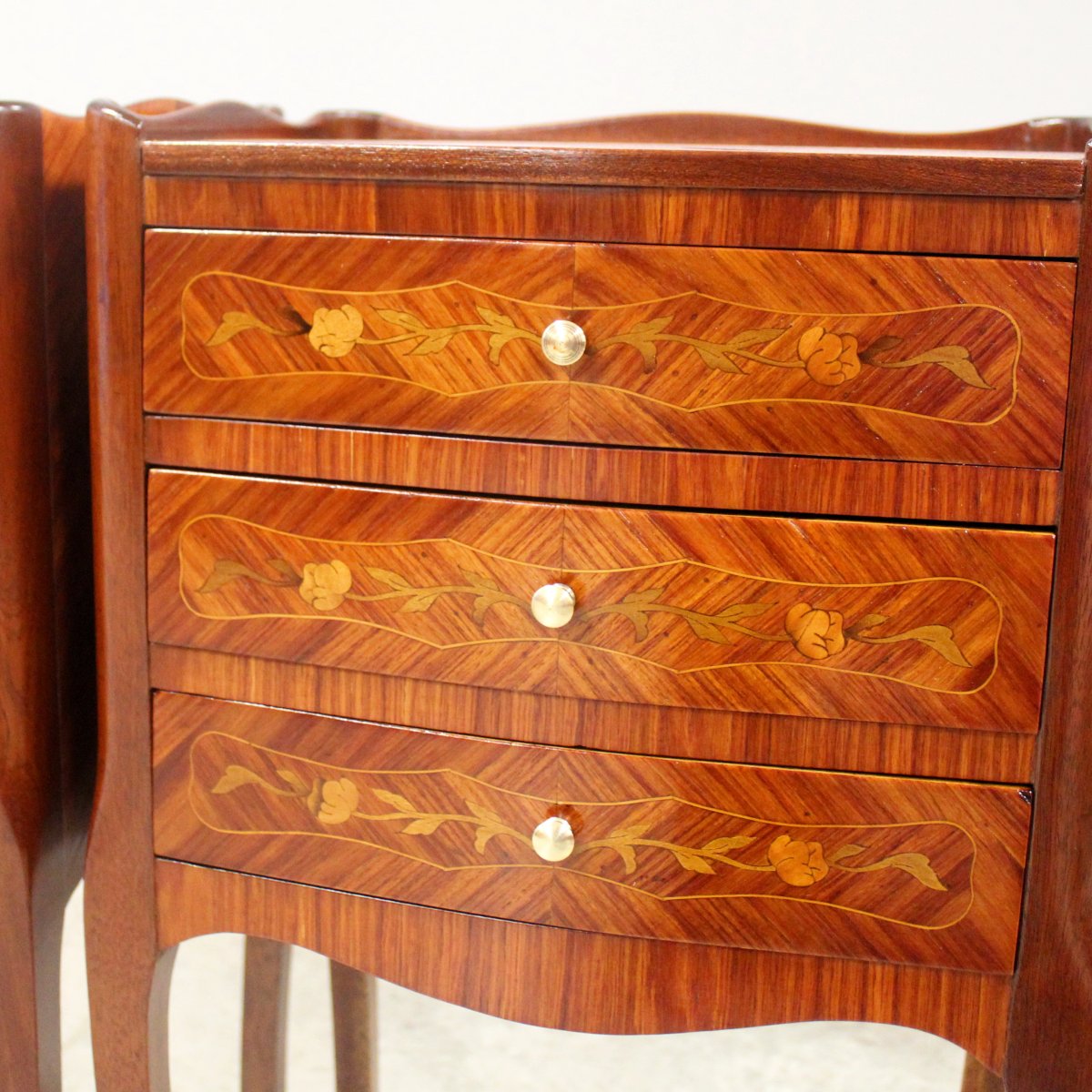 Antique Pair Of Napoleon III Bedsides Nightstands Tables In Marquetry-photo-3