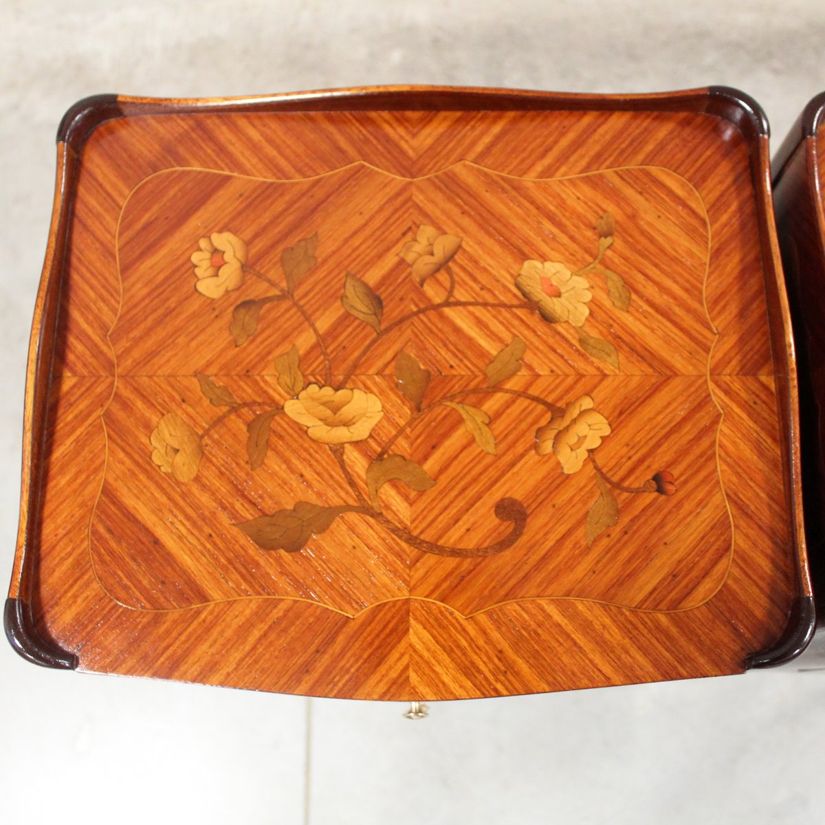 Antique Pair Of Napoleon III Bedsides Nightstands Tables In Marquetry-photo-4
