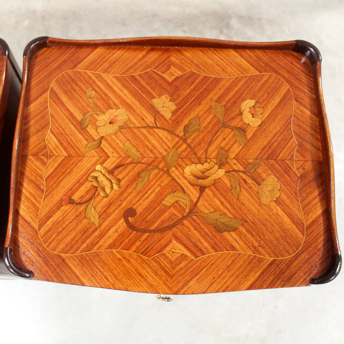 Antique Pair Of Napoleon III Bedsides Nightstands Tables In Marquetry-photo-5