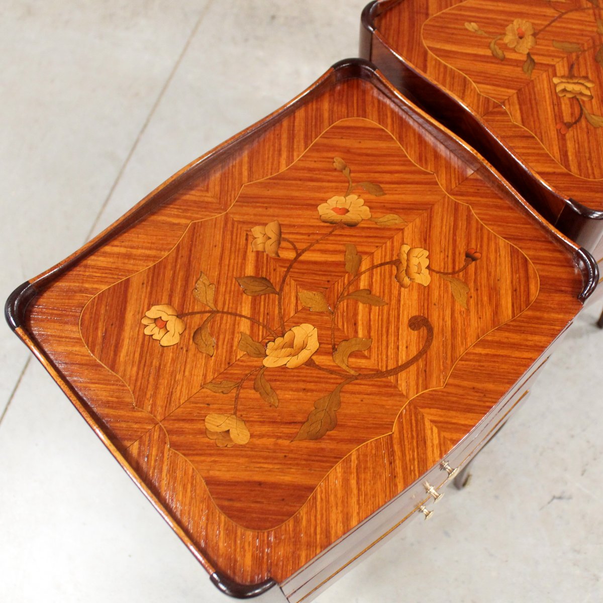Antique Pair Of Napoleon III Bedsides Nightstands Tables In Marquetry-photo-6