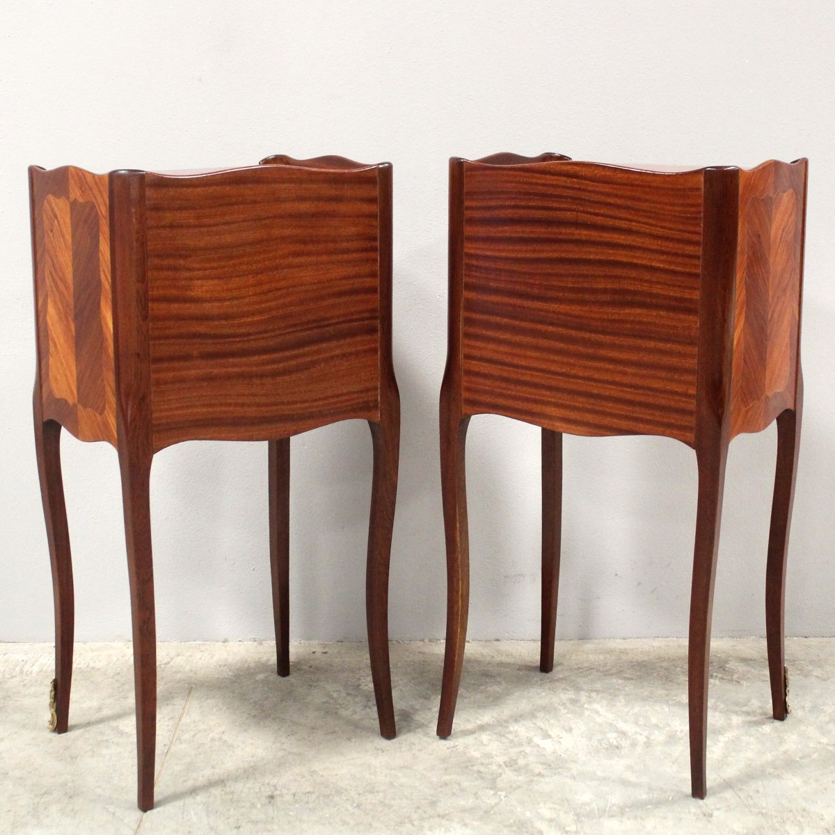 Antique Pair Of Napoleon III Bedsides Nightstands Tables In Marquetry-photo-8