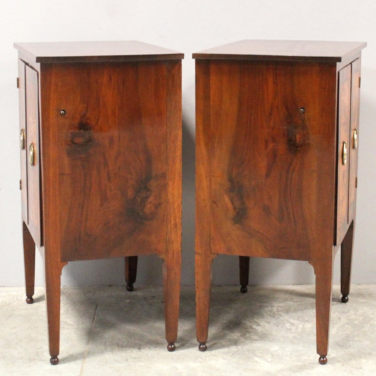 Antique Pair Of Louis XVI Bedsides Nightstands Tables Cabininet In Walnut Marquetry- Italy 19th-photo-4