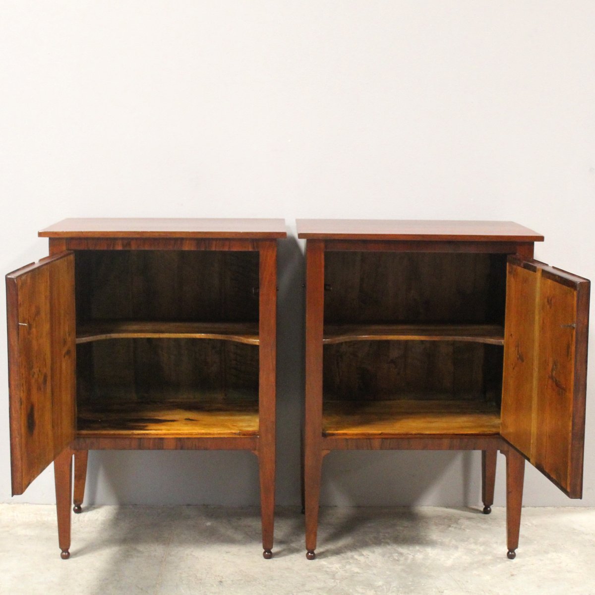 Antique Pair Of Louis XVI Bedsides Nightstands Tables Cabininet In Walnut Marquetry- Italy 19th-photo-2