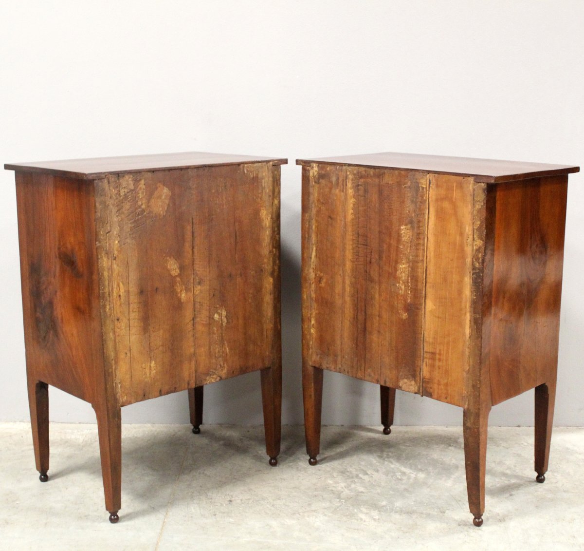 Antique Pair Of Louis XVI Bedsides Nightstands Tables Cabininet In Walnut Marquetry- Italy 19th-photo-7