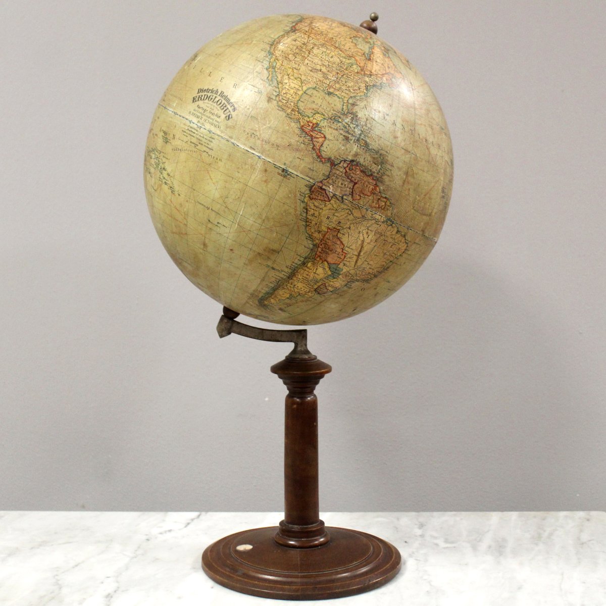 Antique Earth Terrestrial Globe World Map With Compass "dietrich Reimers" Berlin 1912 -photo-2