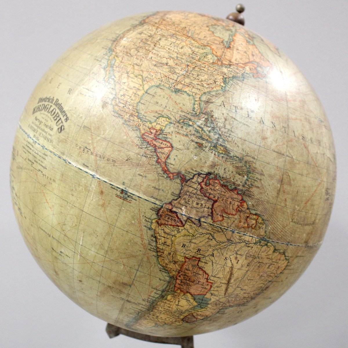 Antique Earth Terrestrial Globe World Map With Compass "dietrich Reimers" Berlin 1912 -photo-3