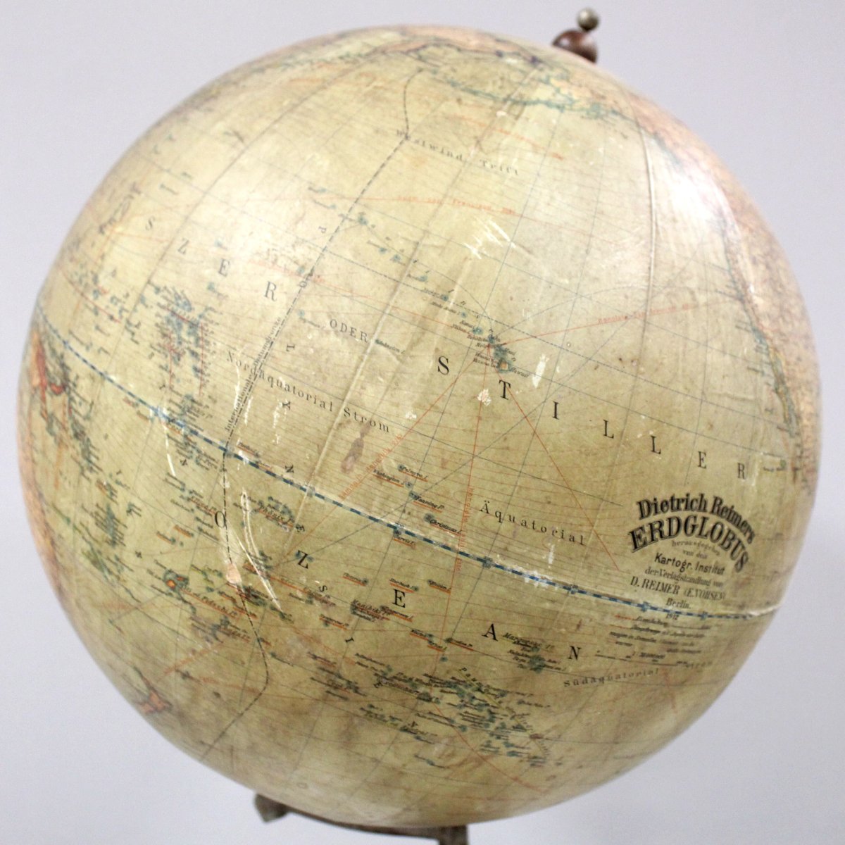 Antique Earth Terrestrial Globe World Map With Compass "dietrich Reimers" Berlin 1912 -photo-2