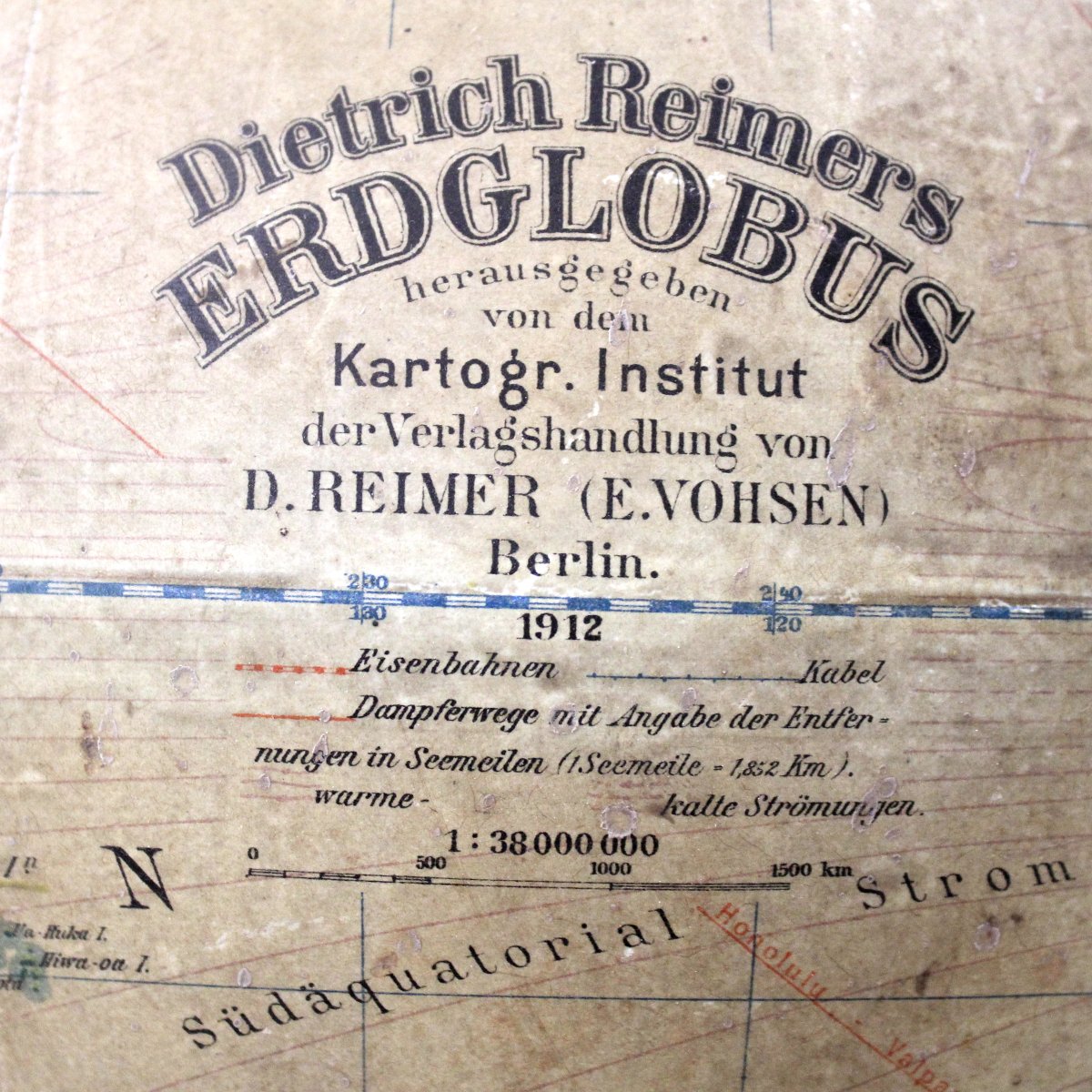 Antique Earth Terrestrial Globe World Map With Compass "dietrich Reimers" Berlin 1912 -photo-8