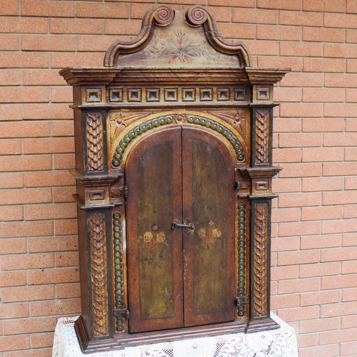 Antique Cabinet Wall Buffet In Lacquered And Painted Wood - 18th Century-photo-2