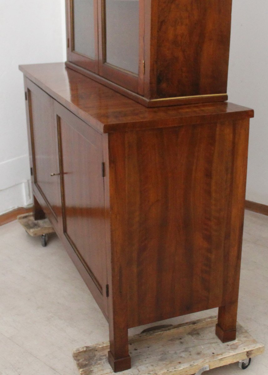 Antique Charles X Showcase Dresser Cabinet Bookcase In Walnut - Italy 19th Century-photo-3