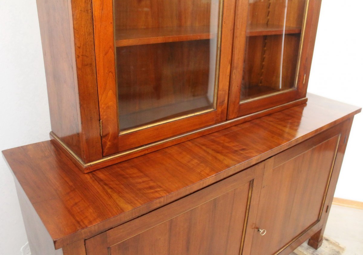 Antique Charles X Showcase Dresser Cabinet Bookcase In Walnut - Italy 19th Century-photo-4