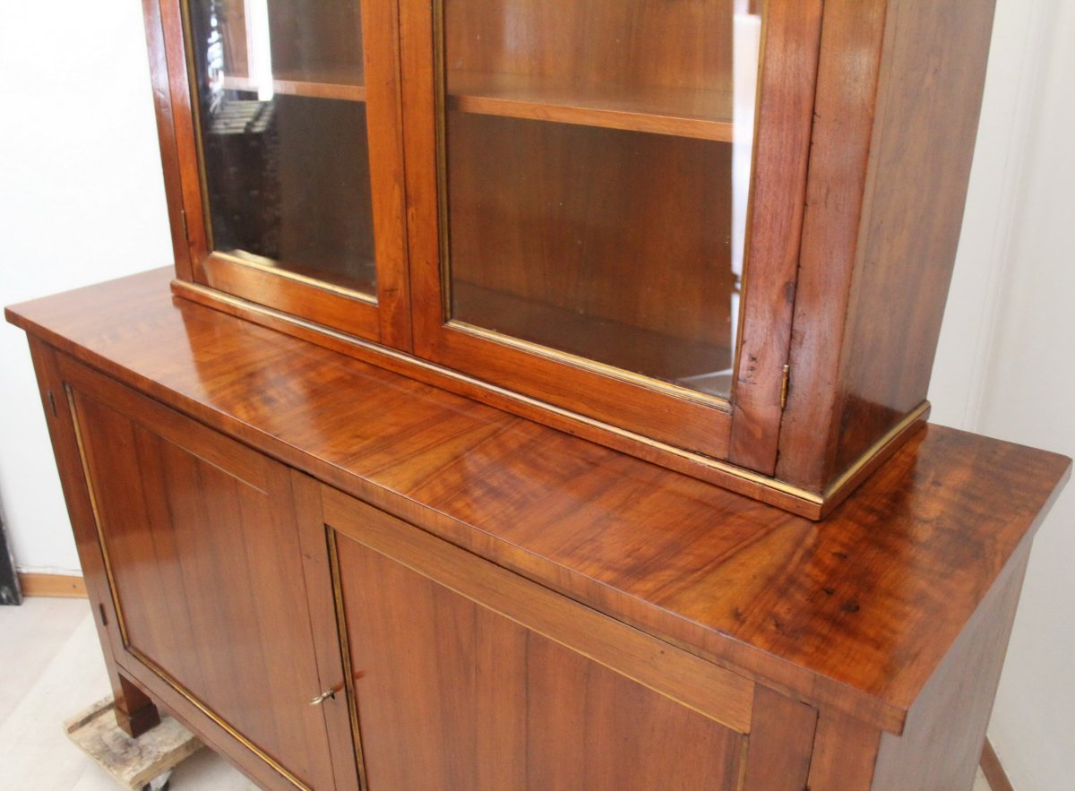 Antique Charles X Showcase Dresser Cabinet Bookcase In Walnut - Italy 19th Century-photo-5