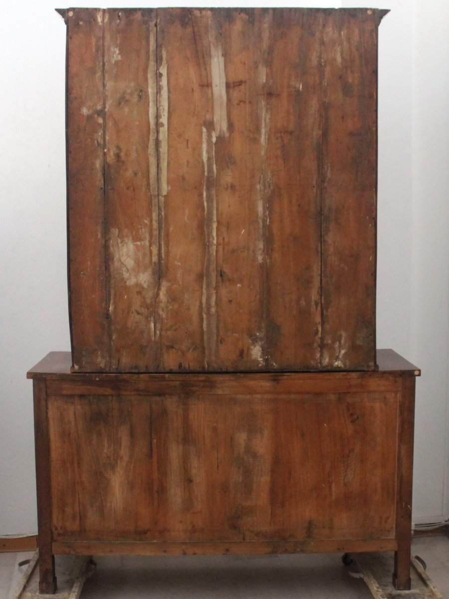 Antique Charles X Showcase Dresser Cabinet Bookcase In Walnut - Italy 19th Century-photo-8