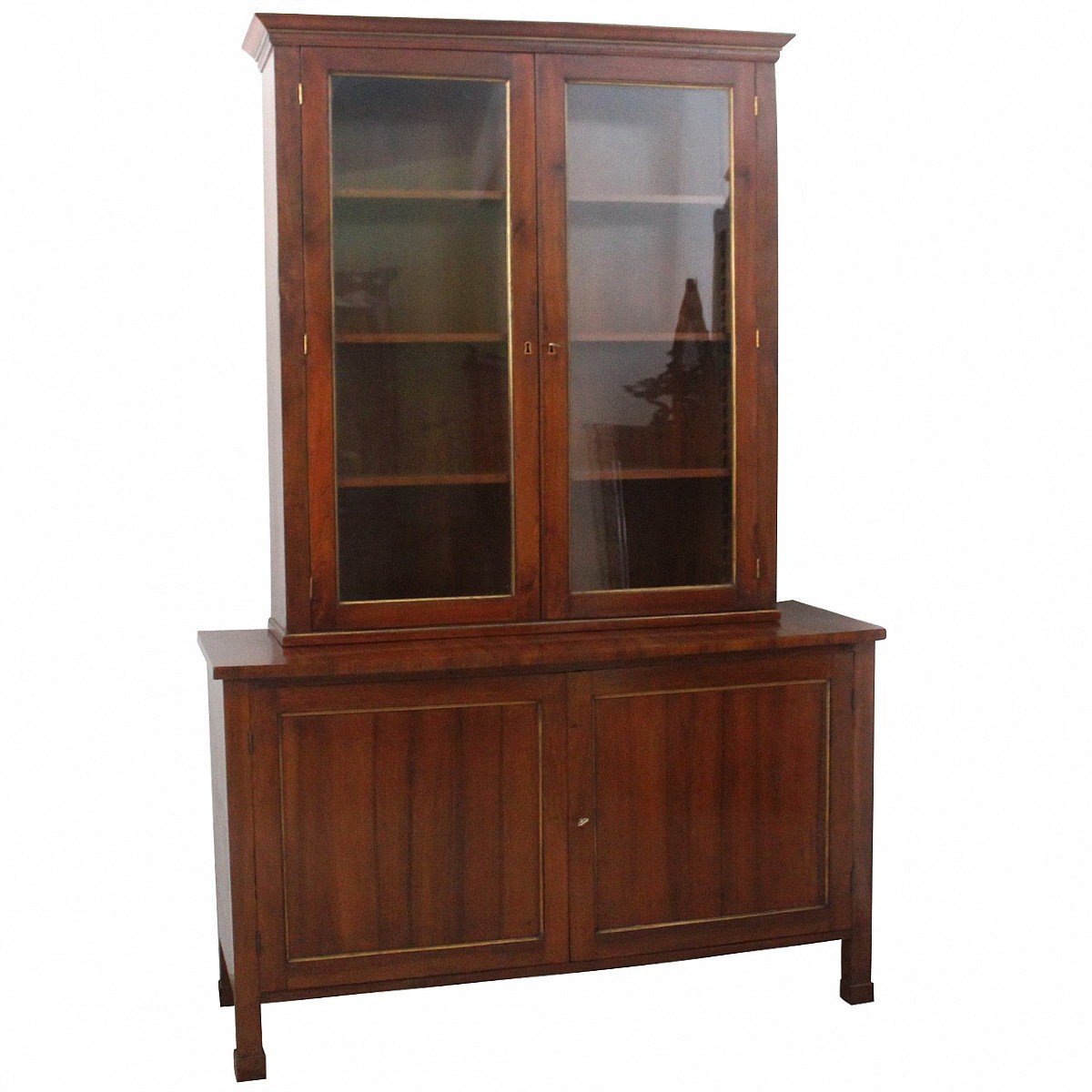 Antique Charles X Showcase Dresser Cabinet Bookcase In Walnut - Italy 19th Century