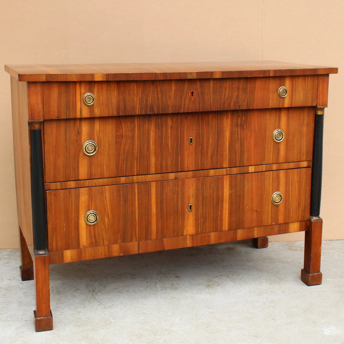 Antique Empire Dresser Commode Chest Of Drawers In Walnut - Italy 19th Century-photo-2