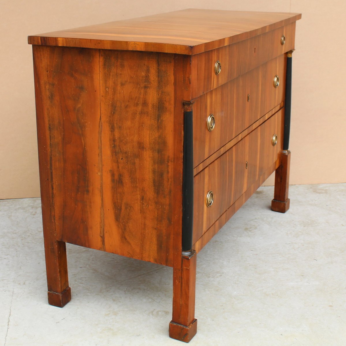 Antique Empire Dresser Commode Chest Of Drawers In Walnut - Italy 19th Century-photo-4