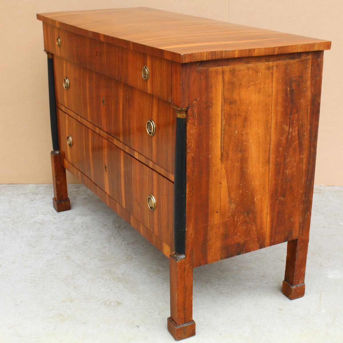 Antique Empire Dresser Commode Chest Of Drawers In Walnut - Italy 19th Century-photo-1
