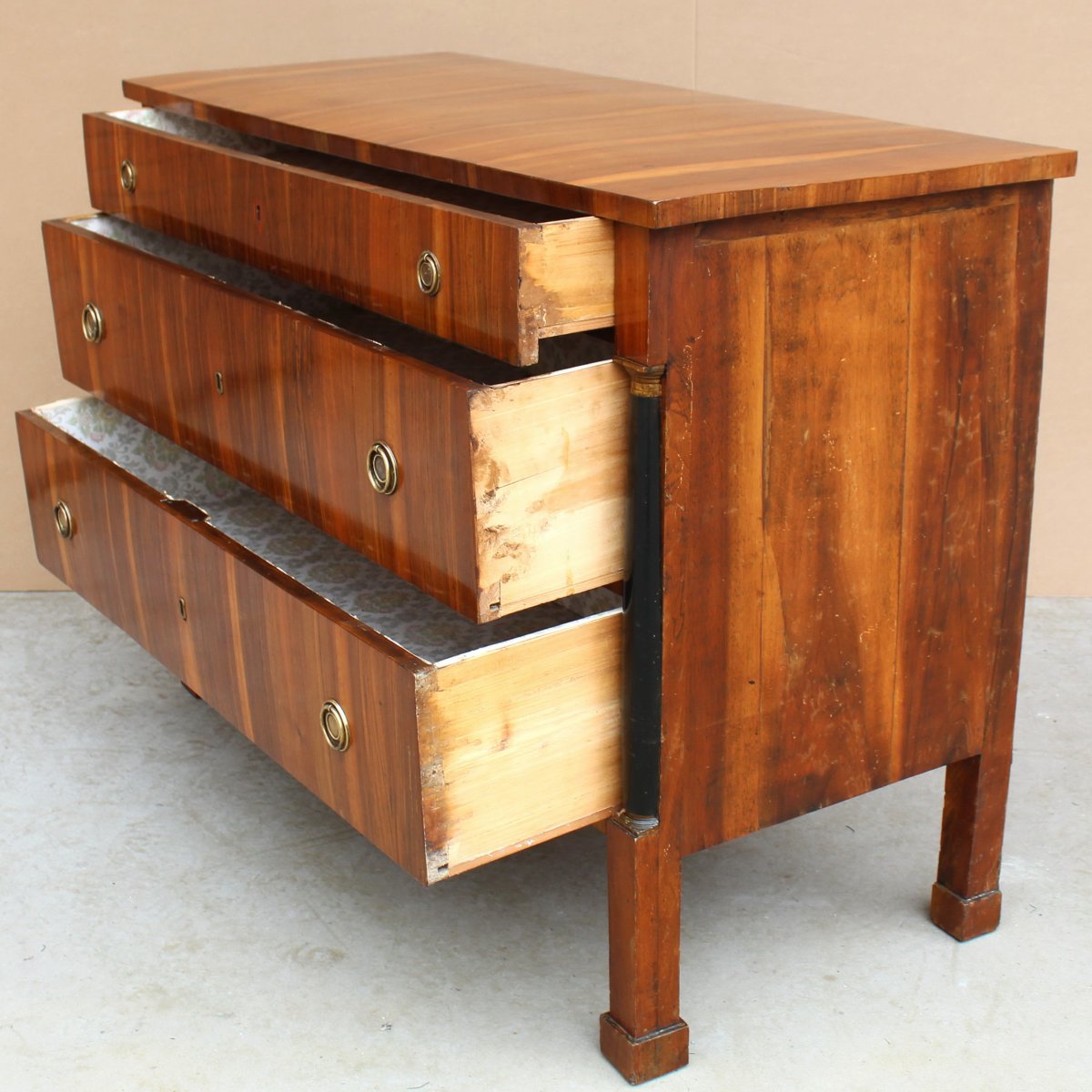 Antique Empire Dresser Commode Chest Of Drawers In Walnut - Italy 19th Century-photo-3