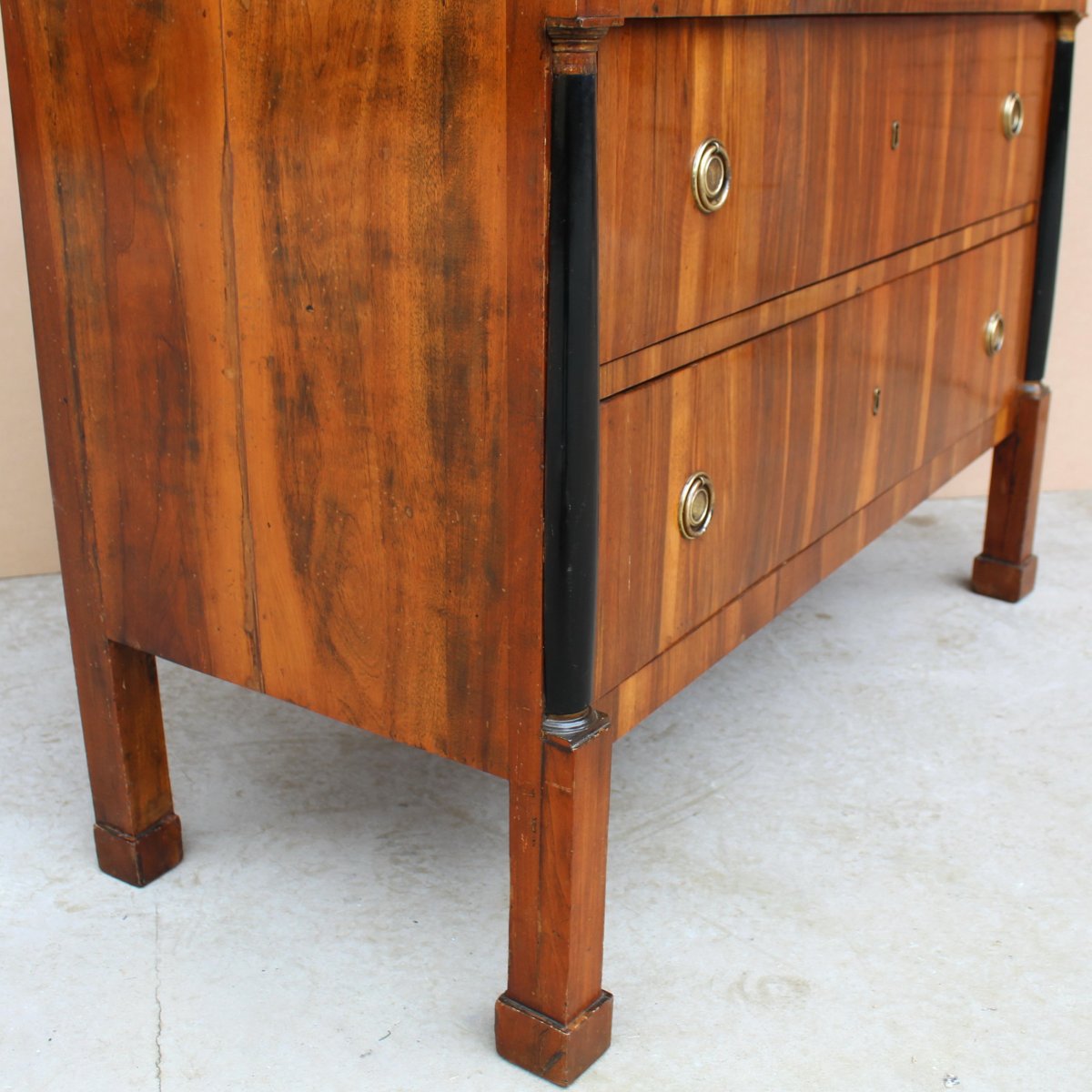 Antique Empire Dresser Commode Chest Of Drawers In Walnut - Italy 19th Century-photo-6