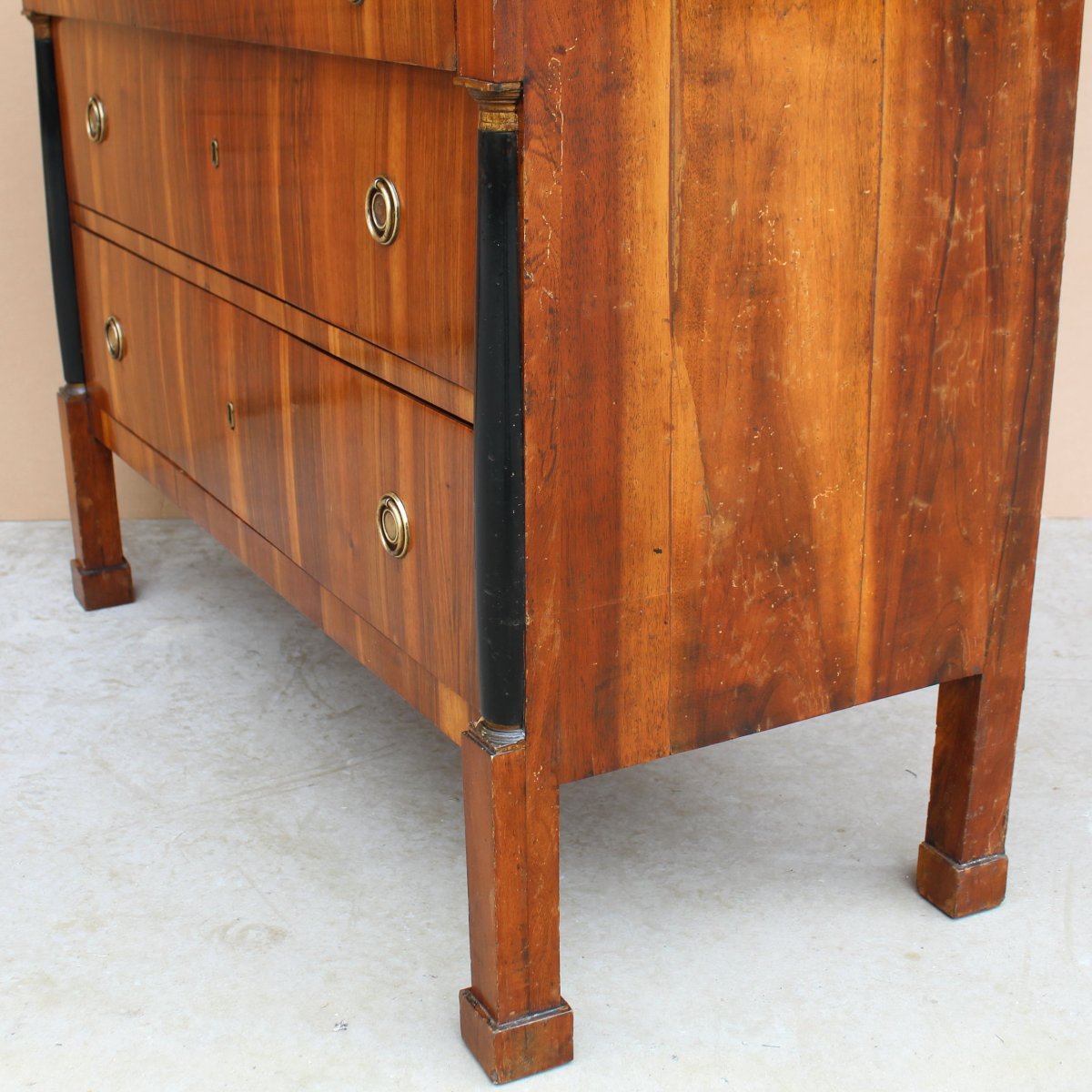 Antique Empire Dresser Commode Chest Of Drawers In Walnut - Italy 19th Century-photo-7