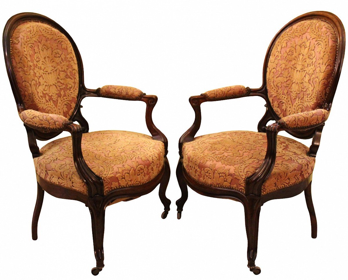 Antique Pair Of Louis Philippe Armchairs In Rosewood - 19th Century