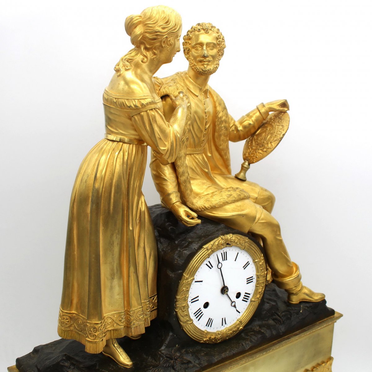 Ancien Horloge Pendule d'époque Restauration en bronze dorè (H.55) - 19ème siècle-photo-4