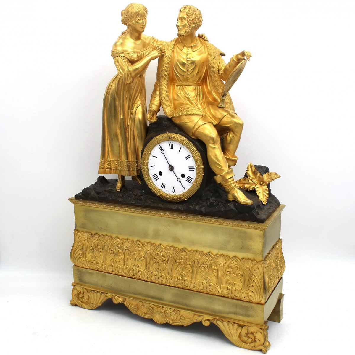 Antique Restoration Pendulum Mantel Clock Ormolu In Bronze (h.55) - 19th Century-photo-3