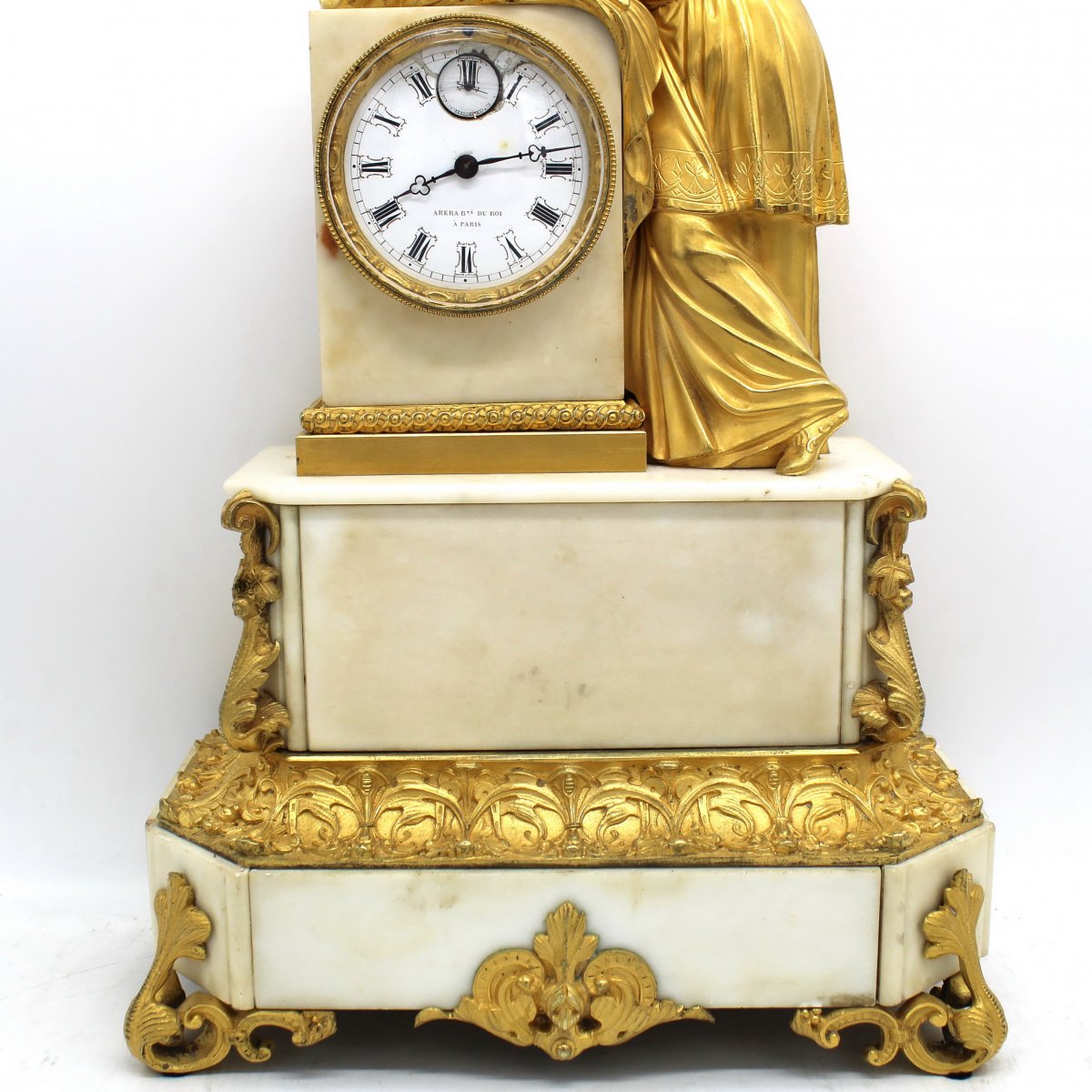 Ancien Horloge Pendule d'époque Louis Philippe en bronze doré et marbre - 19ème signé-photo-1