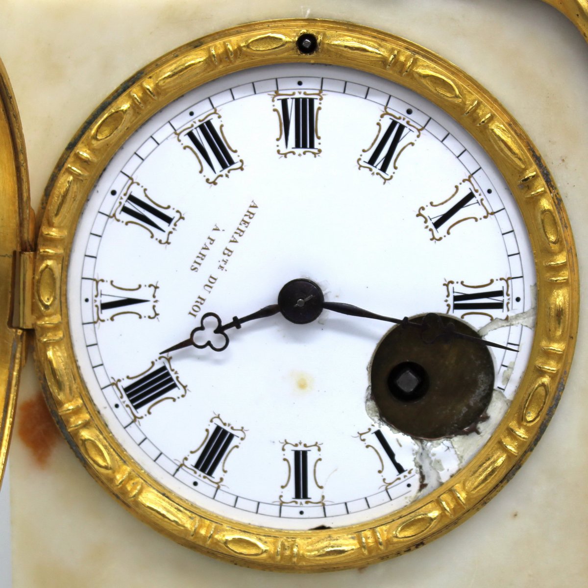 Ancien Horloge Pendule d'époque Louis Philippe en bronze doré et marbre - 19ème signé-photo-2