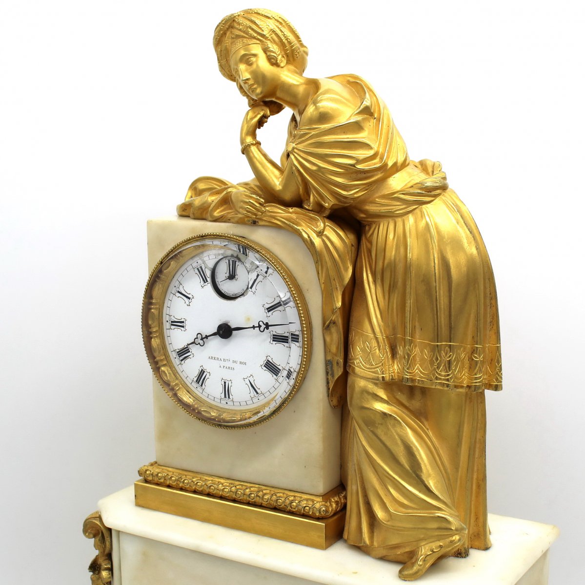 Ancien Horloge Pendule d'époque Louis Philippe en bronze doré et marbre - 19ème signé-photo-5