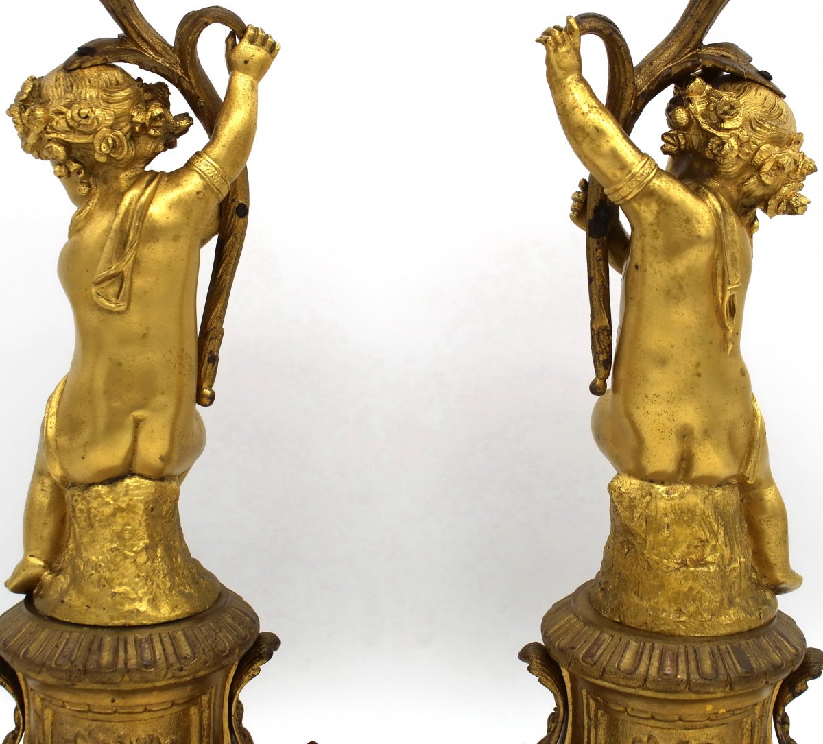 Ancien Paire Chandeliers Candelabres Bougeoirs d'époque Napoleon III Bronze et Porcelaine 19ème-photo-2