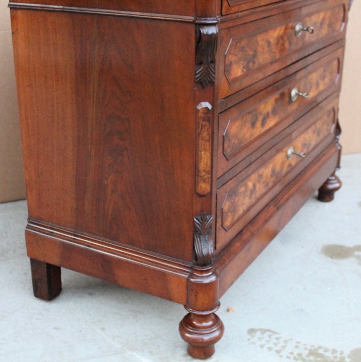 Antique Louis Philippe Dresser Commode Chest Of Drawers In Walnut - Italy 19th Century-photo-6