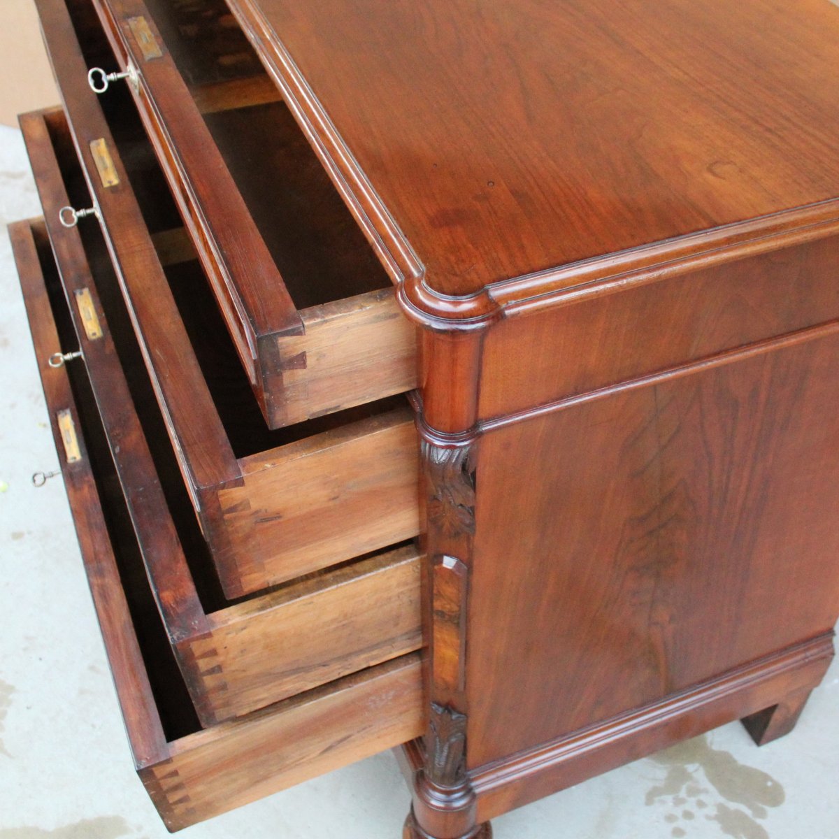 Antique Louis Philippe Dresser Commode Chest Of Drawers In Walnut - Italy 19th Century-photo-7