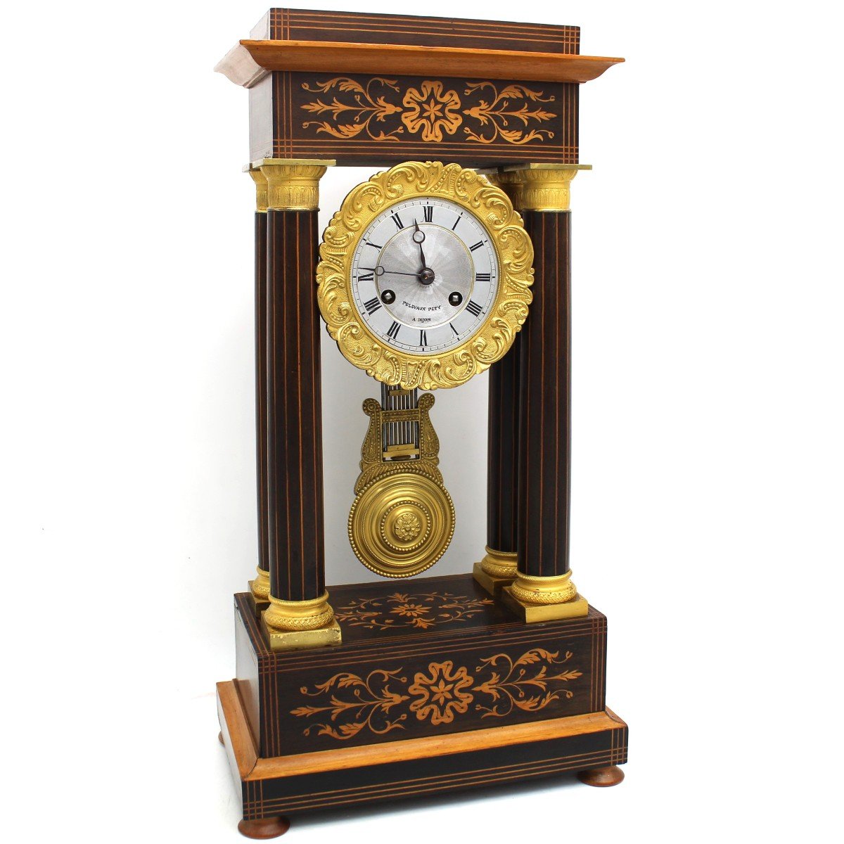 Antique Charles X Pendulum Clock In Rosewood Inlaid – 19th Signed-photo-1