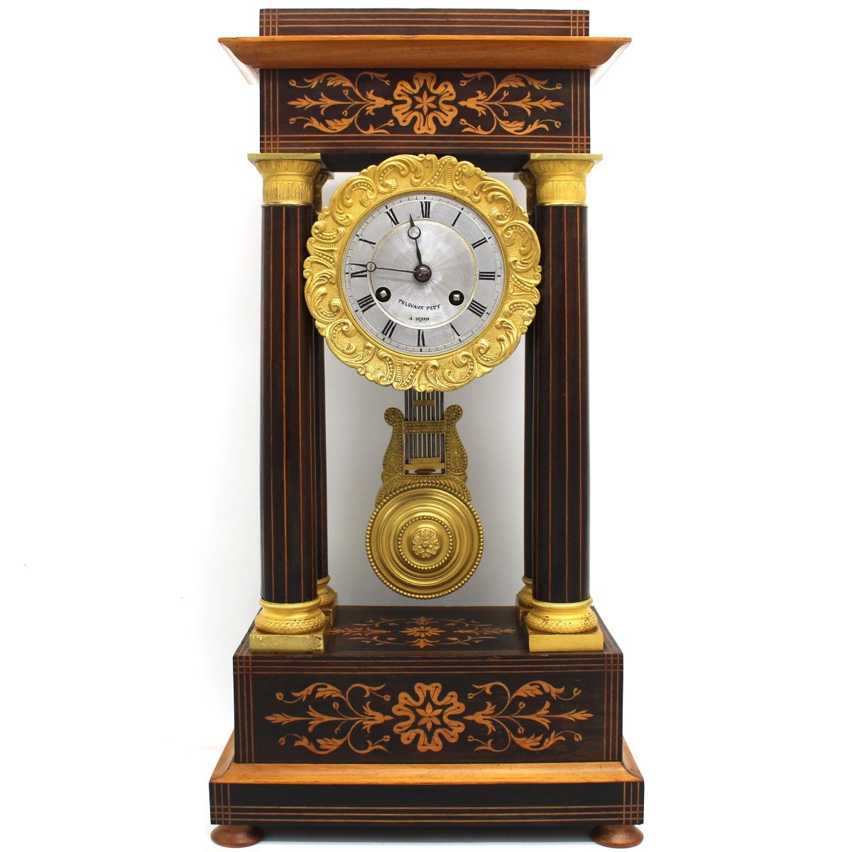 Antique Charles X Pendulum Clock In Rosewood Inlaid – 19th Signed
