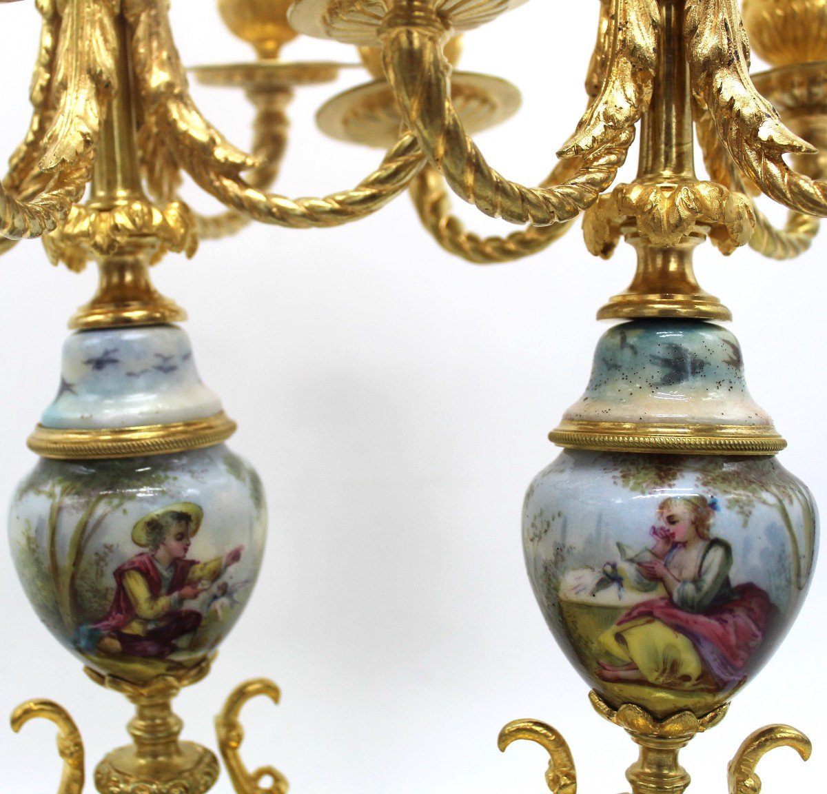 Antique Napoleon III Pendulum Mantel Clock Ormolu With Candlesticks In Bronze And Porcelain 19th Signed-photo-4