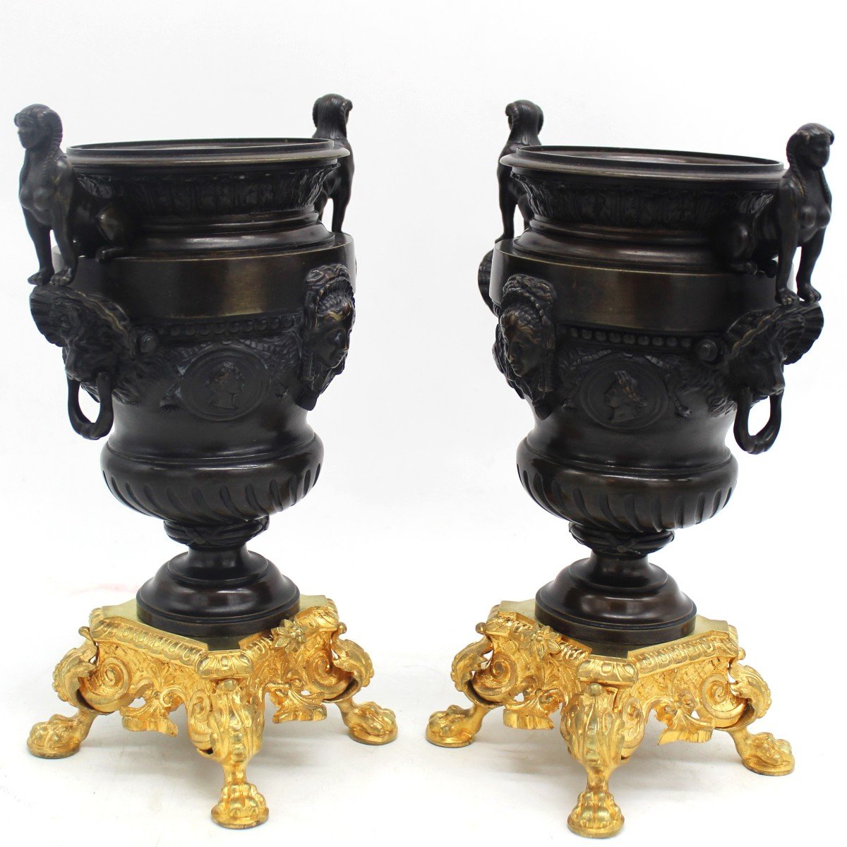 Ancien Paire de Vasques Cassolettes d'époque Napoleon III en Bronze - 19ème-photo-2