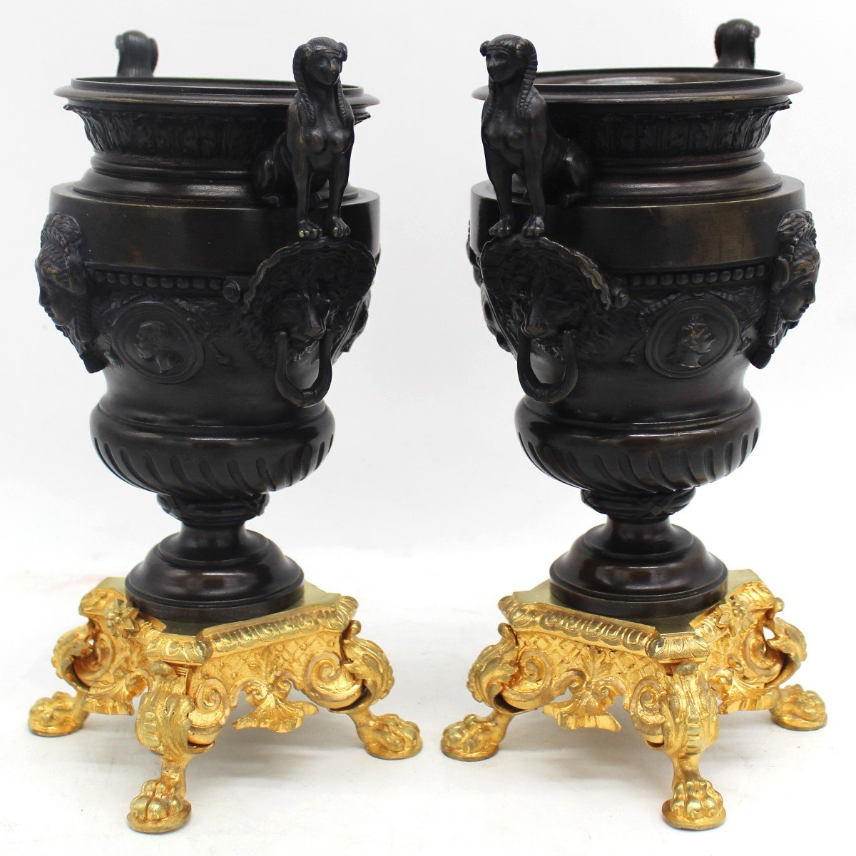 Ancien Paire de Vasques Cassolettes d'époque Napoleon III en Bronze - 19ème-photo-3