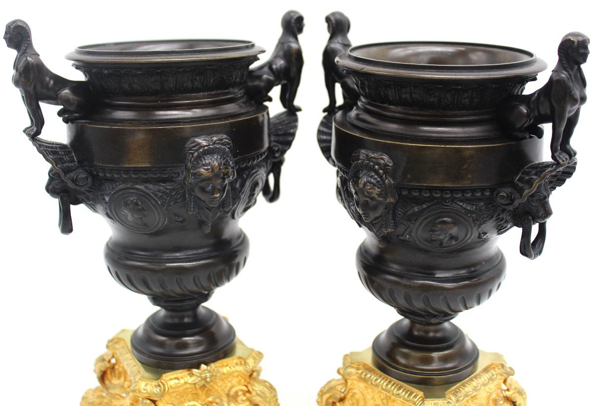 Ancien Paire de Vasques Cassolettes d'époque Napoleon III en Bronze - 19ème-photo-1