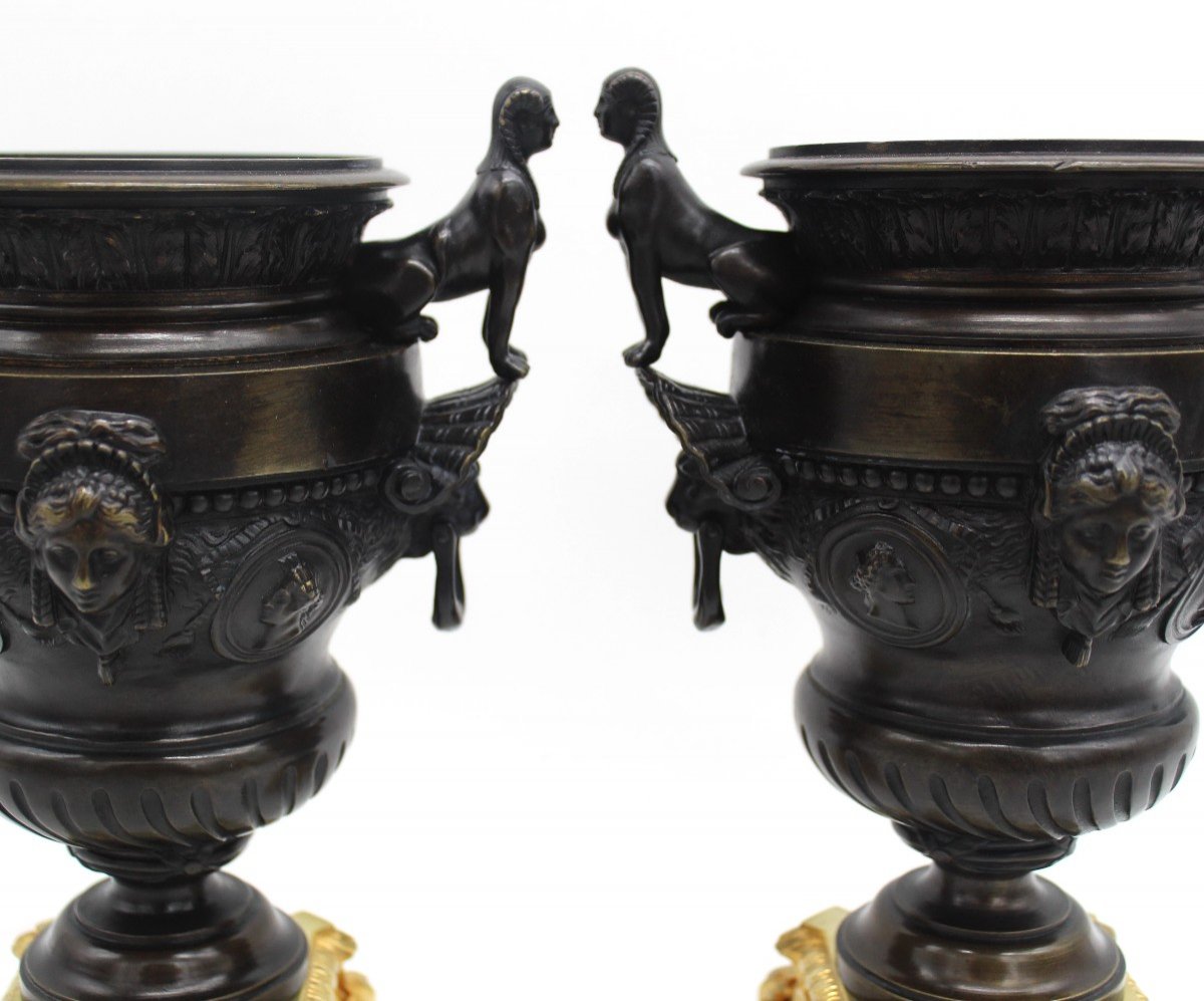 Ancien Paire de Vasques Cassolettes d'époque Napoleon III en Bronze - 19ème-photo-3