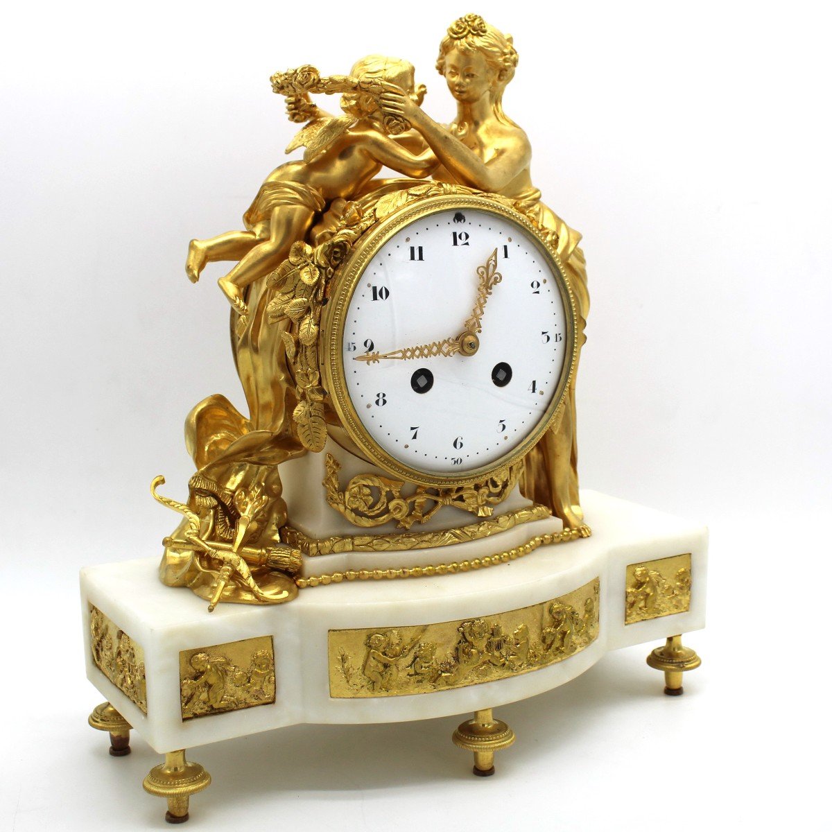 Ancien Horloge Pendule d'époque Napoleone III en bronze doré et marbre - 19ème-photo-2