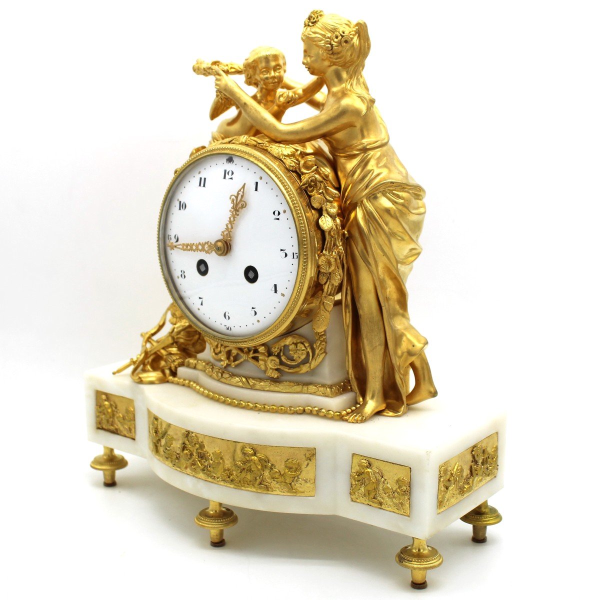 Antique Napoleone III Pendulum Mantel Clock Ormolu In Bronze And Marble - 19th-photo-3