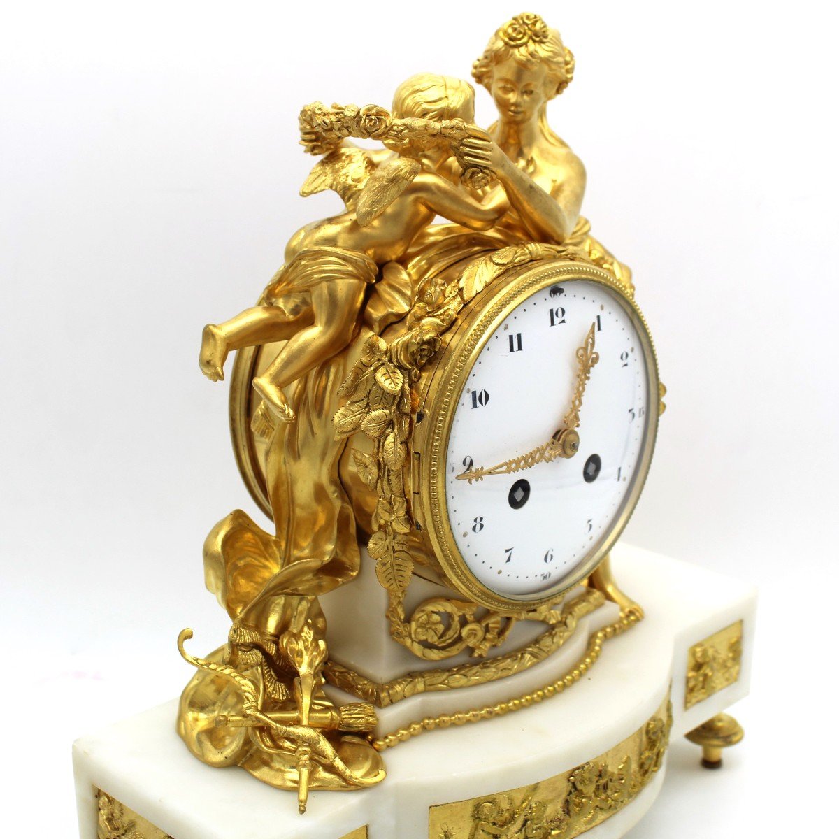 Antique Napoleone III Pendulum Mantel Clock Ormolu In Bronze And Marble - 19th-photo-2