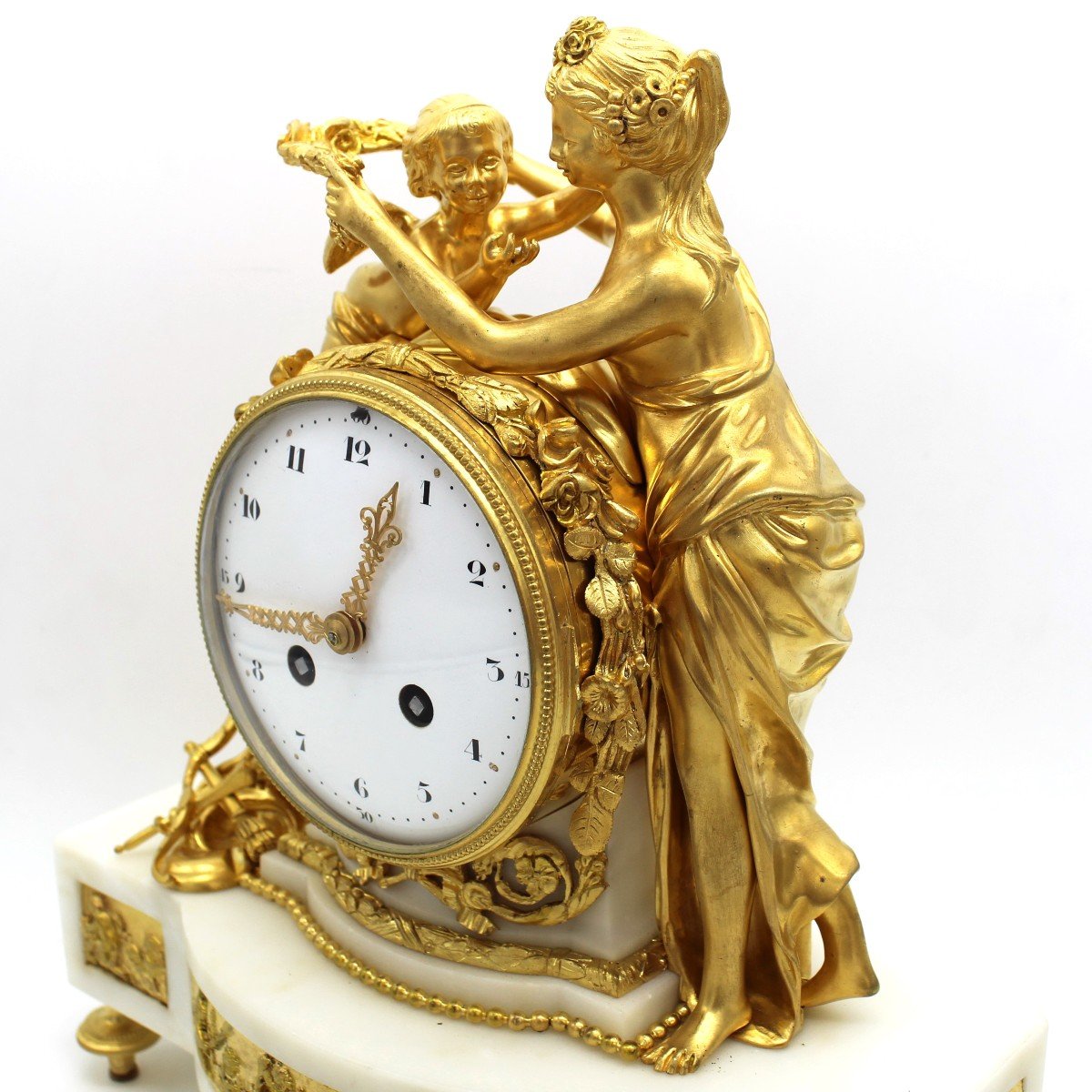 Antique Napoleone III Pendulum Mantel Clock Ormolu In Bronze And Marble - 19th-photo-3