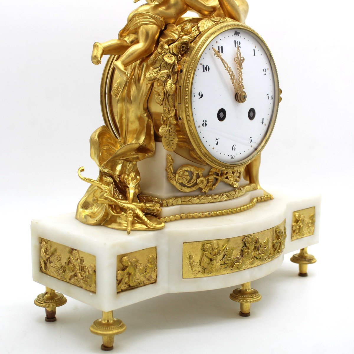 Ancien Horloge Pendule d'époque Napoleone III en bronze doré et marbre - 19ème-photo-4