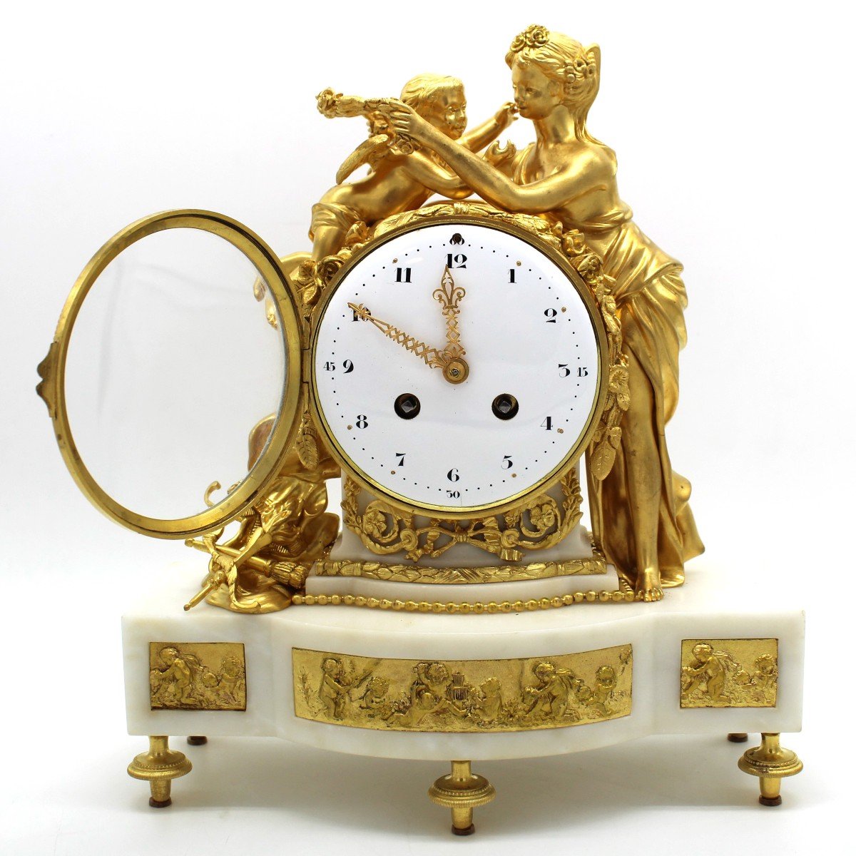 Ancien Horloge Pendule d'époque Napoleone III en bronze doré et marbre - 19ème-photo-6