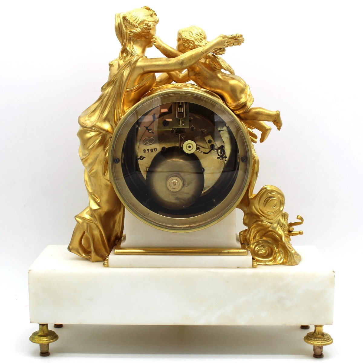 Antique Napoleone III Pendulum Mantel Clock Ormolu In Bronze And Marble - 19th-photo-8